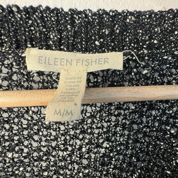 Eileen Fisher Medium Black White Speckled Sheer Knit Long Sleeve Top - Picture 4 of 5